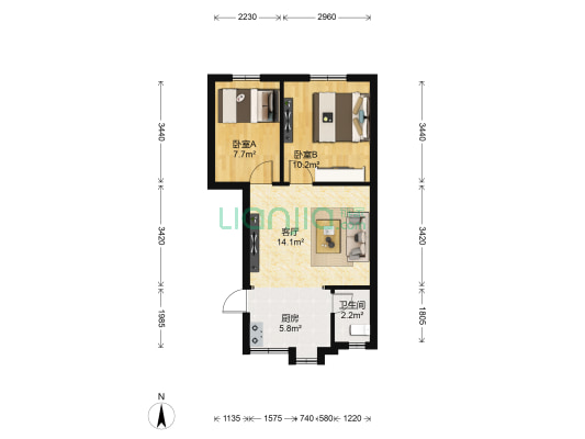 铁西佳苑（铁路小区） 2室1厅1卫 46平方