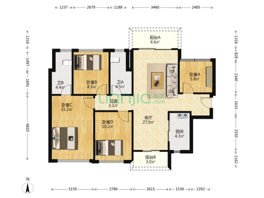 龙光玖龙台 4室1厅2卫 115平方