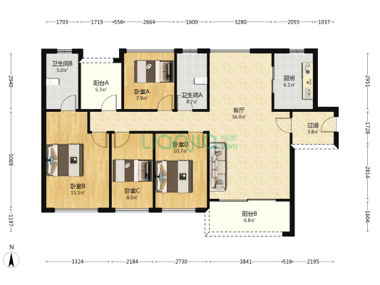 越秀星耀TOD 4室1厅2卫 125平方