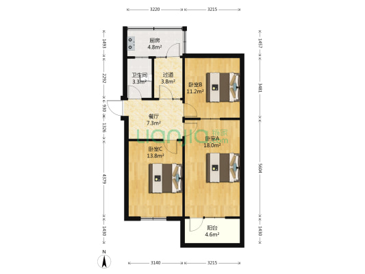 房管局宿舍 3室1厅1卫 75平方