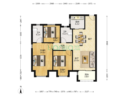 新城汇隽 3室1厅2卫 111平方