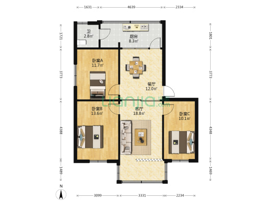 五华区螺峰社区卫生服务站 3室2厅1卫 82平方