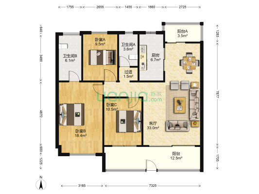 淮安碧桂园 3室1厅2卫 102平方