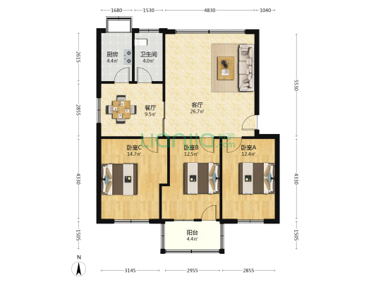 武警石牌岭小区 3室2厅1卫 102平方