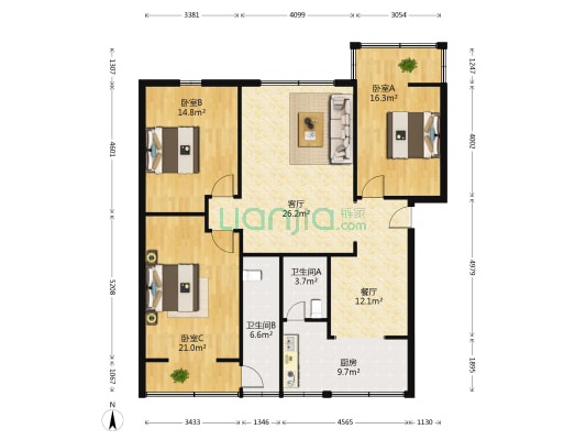 小北街160号 3室2厅2卫 134平方
