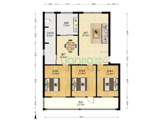 供销小区 3室2厅1卫 123平方