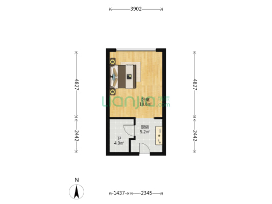 五一钻界海上银座 1室0厅1卫 40平方