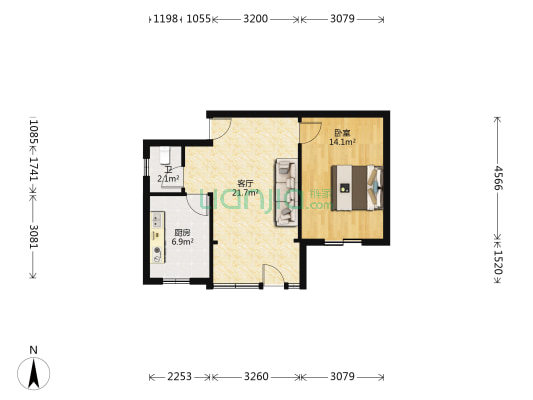 西郊二村 1室1厅1卫 56平方