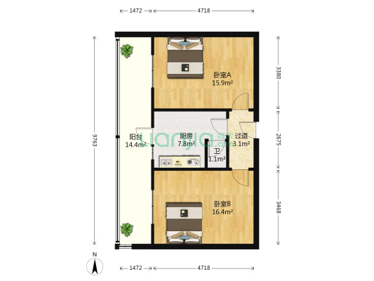 经纬头道街 2室0厅1卫 55平方