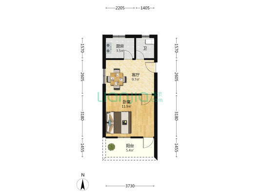 干河滩 1室1厅1卫 40平方