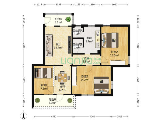 唐屋巷 3室2厅2卫 79平方