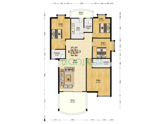 富康花园 4室1厅3卫 170平方