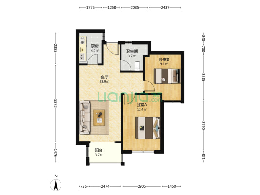 兰溪璟园 2室1厅1卫 75平方