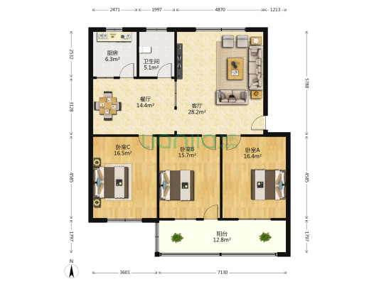 经协家属院 3室2厅1卫 137平方