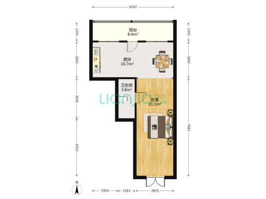 一建楼 1室0厅1卫 50平方