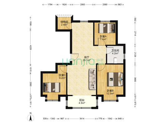 风尚米兰 3室1厅1卫 104平方