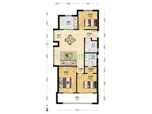 禹洲朗玥府 3室1厅2卫 108平方