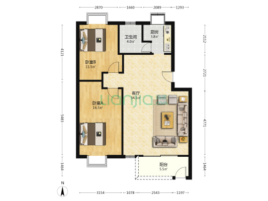 员村消防局宿舍 2室1厅1卫 91平方