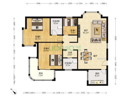 长寿大厦 3室1厅2卫 134平方
