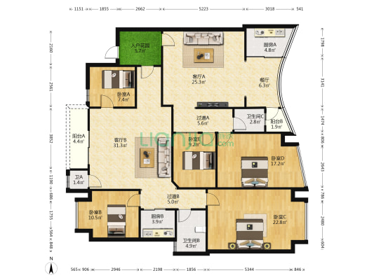 金域时代 5室3厅3卫 208平方