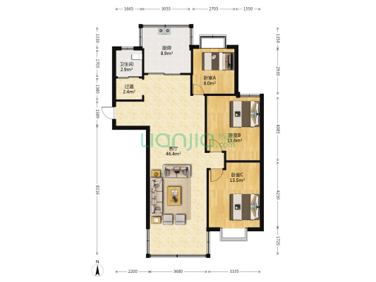 文康花园 3室1厅1卫 105平方