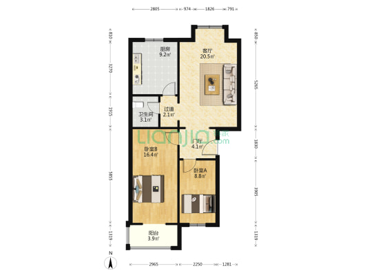 此房满五不唯一税费低，南北户型通透，小区环境好-户型图