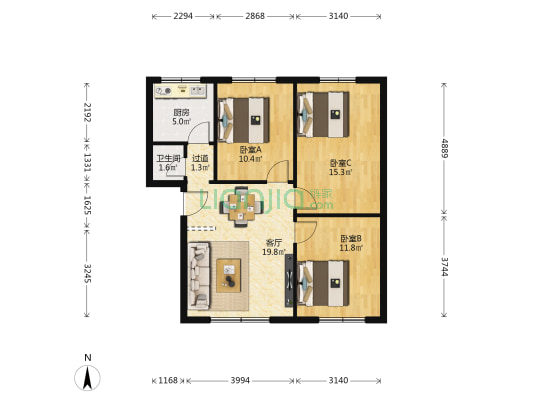 龙洞小区 3室1厅1卫 81平方