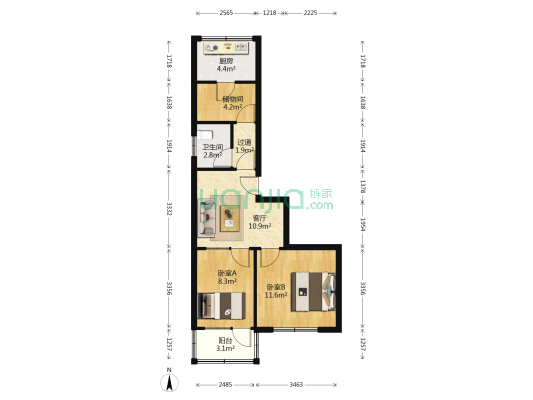 自来水小区 2室1厅1卫 56平方