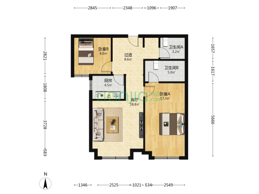 金悦府 2室1厅2卫 86平方