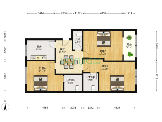 新丰路 3室1厅3卫 104平方