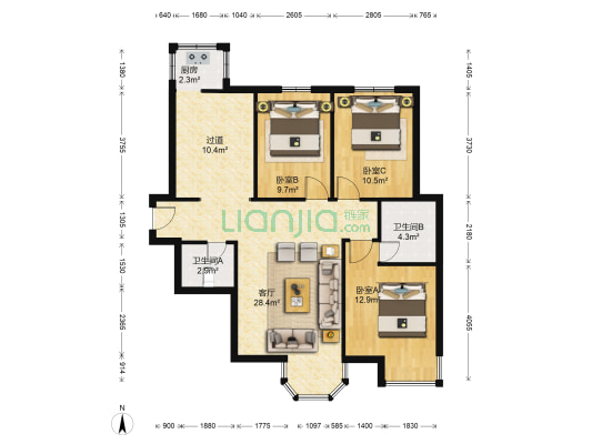 世纪城 3室1厅2卫 120平方