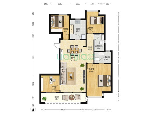 金科集美壹品 4室1厅2卫 129平方