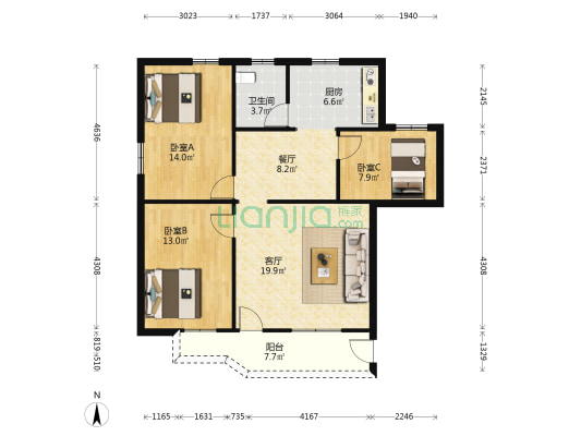 德政一街 3室2厅1卫 89平方