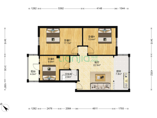 振华小区 3室1厅1卫 101平方