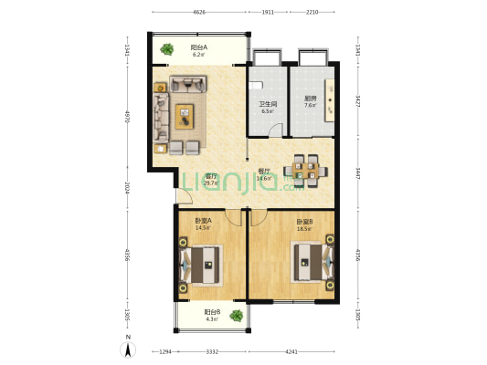 盛泰万象园 2室2厅1卫 127平方