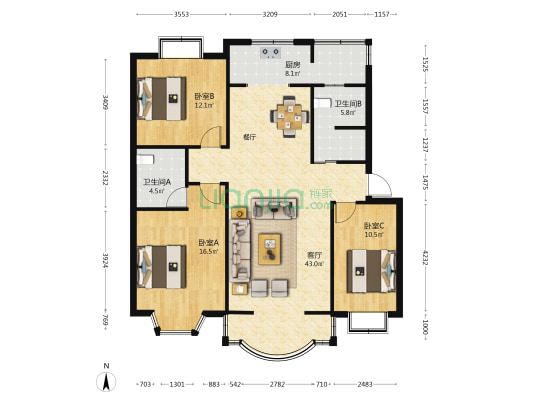 灯火阑珊处 3室1厅2卫 114平方