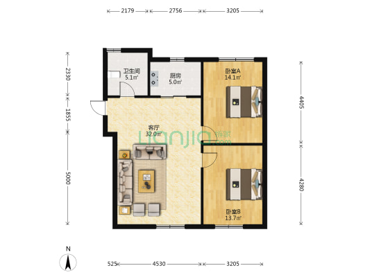 山城花园 2室1厅1卫 136平方