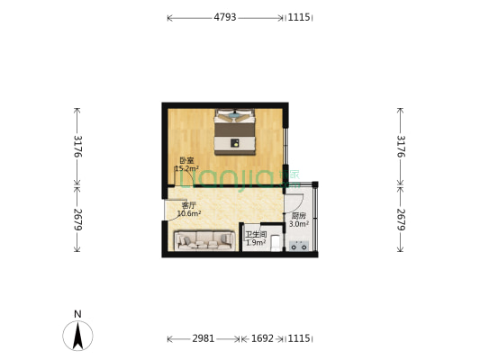 福建北路 1室1厅1卫 40平方