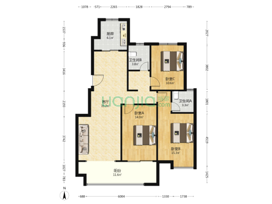 鼎建盛世名门 3室1厅2卫 110平方