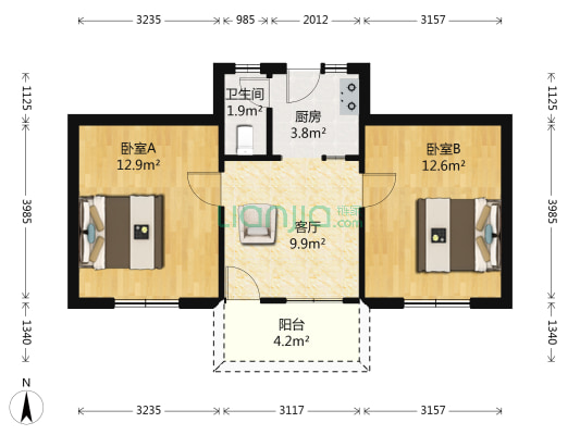 福州三中教工宿舍 2室1厅1卫 54平方