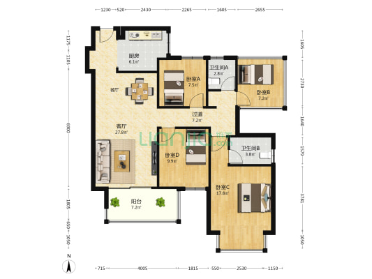 卓誉·朗玶都汇 4室1厅2卫 110平方