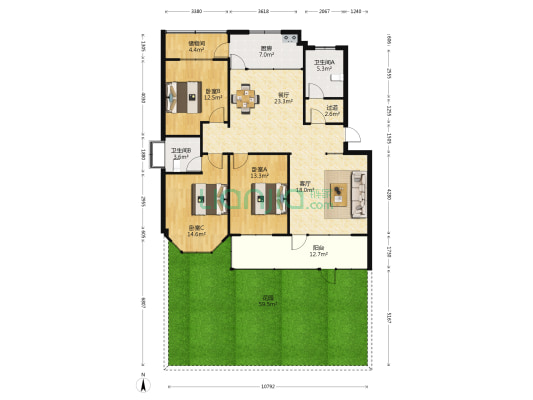 翰林新城.潍大花园 3室2厅2卫 148平方