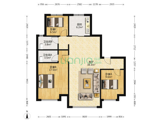 碧桂园渤海郡 3室1厅2卫 83平方