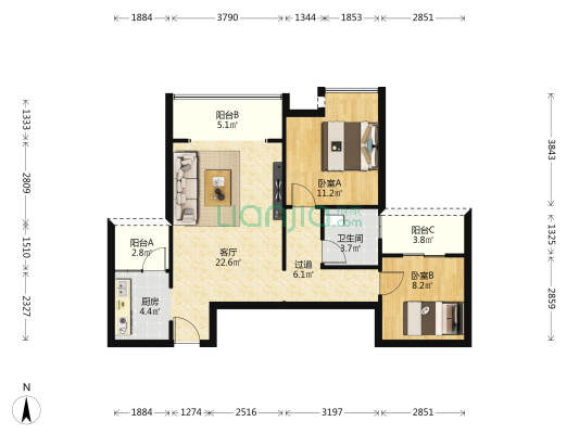睿尚城A区 2室1厅1卫 82平方