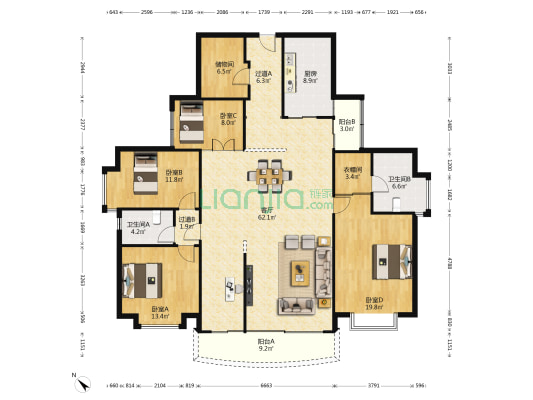 汉苑 4室1厅2卫 198平方