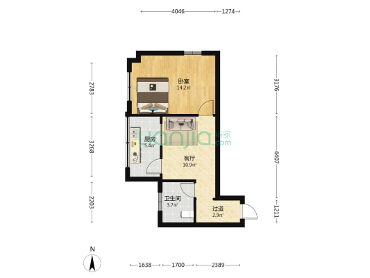 港湾公寓 1室1厅1卫 51平方
