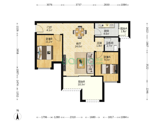 摩登时代 2室1厅1卫 87平方