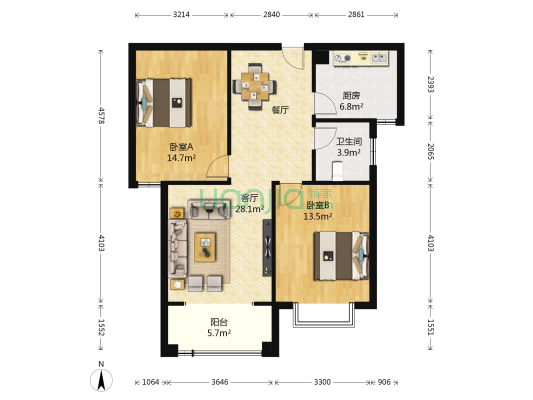 鸿港花园 2室1厅1卫 101平方