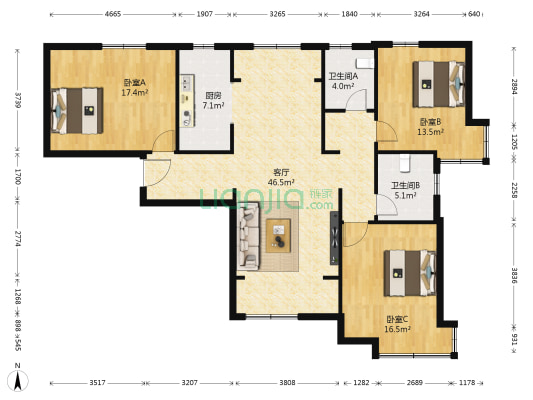 融创君澜 3室1厅2卫 115平方