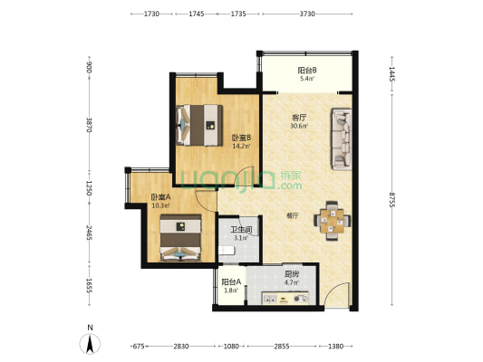 金龙 2室1厅1卫 89平方